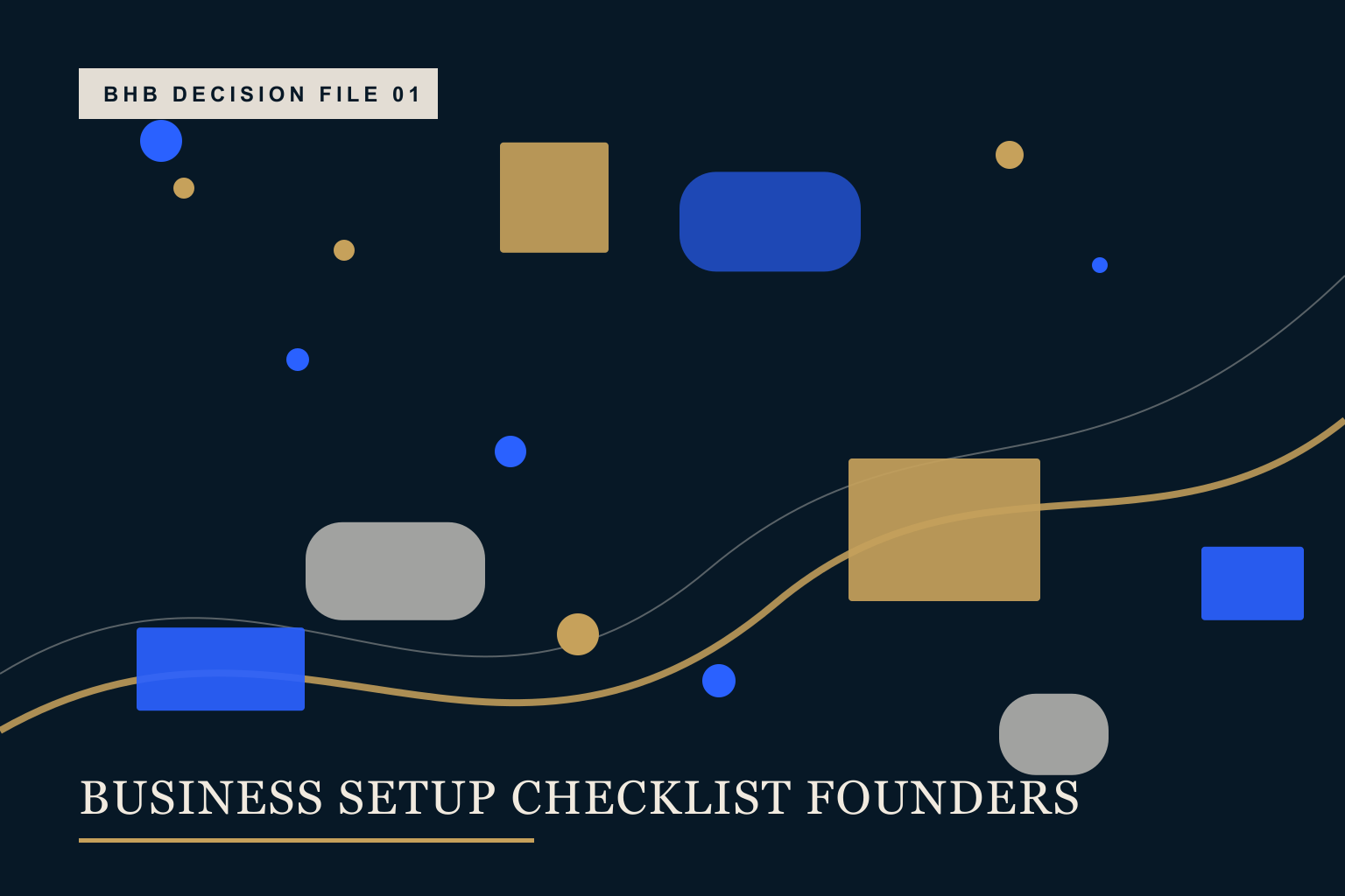 Layered planning cards arranged along a branching brass route on a dark blue desk