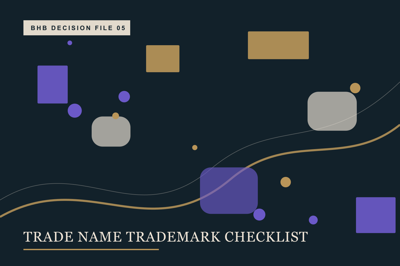 A wordmark card passing through licence, domain and trademark checkpoints